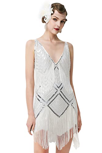 BABEYOND Women's 1920s Flapper Dress V-Neck Slip Dress for Roaring 20s Great Gatsby Party