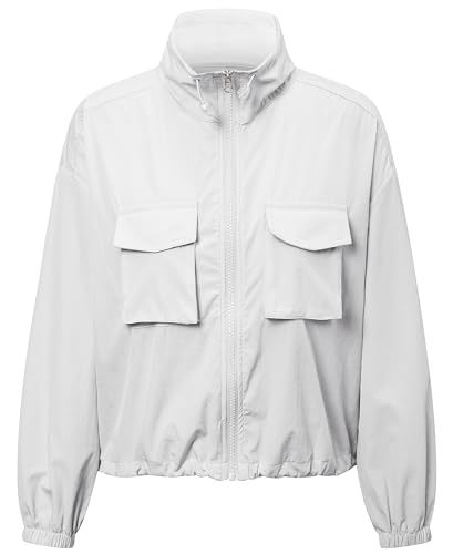 Cromoncent Girls' Lightweight Zip Up Athletic Jacket Stand Collar Sun Protection Utility Windbreaker Jacket