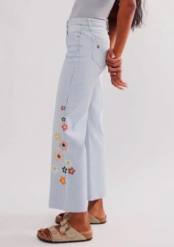 Kedera Women Embroidered Striped Pants Wide Leg Long Baggy Trousers 2025 High Waisted Loose Denim Jeans with Pocket2