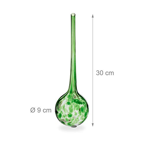 Relaxdays Bewateringskogels 2-delige set, gedoseerde planten, bloempot, giethulp kantoor, vakantie, glas Ø 9 cm, groen… - Image 5