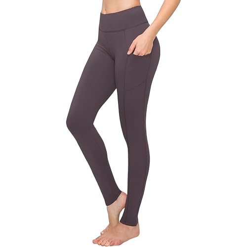 SATINA High Waisted Leggings for Women - Soft, Stretchy Leggings with Side Pockets - Full Length Yoga Pants for Women - Tummy Control and Buttery Soft Fabric for All-Day Comfort - Vintage Violet