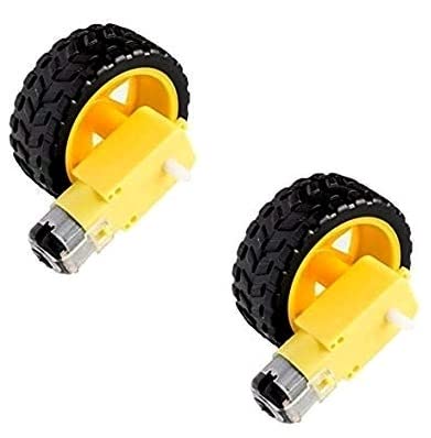 Image of AVS COMPONENTS Dc Bo Dual Shaft Smart Plastic Car Robot Gear Motor For Arduino - Yellow, Pack of 2 (2 Motor + 2 Wheel)