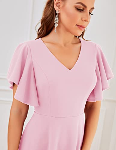 Image of Bridesmay Women's Formal Wedding Guest Dress for Women 2026 Short Sleeve Fit and Flare Tea Party Dresses