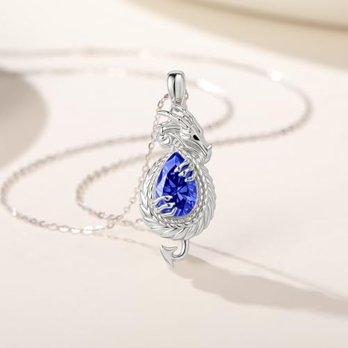 Dragon Necklace Sterling Silver Wyvern Pendant Jewelry with Teardrop Birthstone Gifs for Women4