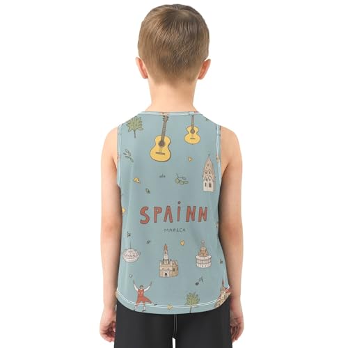 JUNZAN Travel Theme Boys Tank Top Sleeveless Teens Vest Summer Sportswear Outdoor Play Outfit for Basketball Sports Beach 3T3