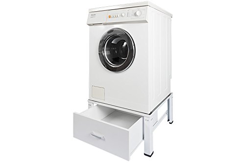 Preisvergleich Produktbild Untergestell für Waschmaschine Sockel Podest mit Schublade weiß