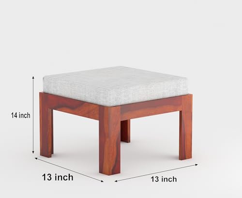 Image of ONIJA Modern Wooden Coffee Table with Carved Jali Design & Cushioned Stool | Center Table with Hidden Seating | Solid Wood Living Room Table (Honey Finish)