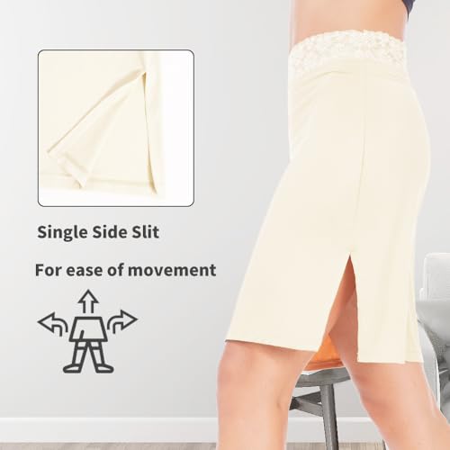 Image of Half Slips for Under Dress Women Underskirt Dress Extender Lace Trim Knee Length