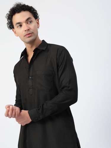 Image of Men's Traditional Pathani Kurta Salwar Set, Red, Long Sleeve, Collared Neck, Cotton Blend, Ethnic Wear