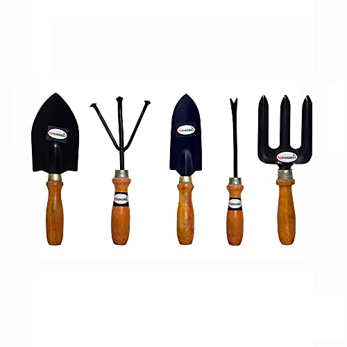 Image of Cinagro (Set of 8) Garden Tool Kit with Wooden Handle - Trowel, Cultivator, Transplanter, Weeder, Hand Gloves, Pruner, Scissors, Fork - Comfortable and Durable for Garden Use (Multicolor)
