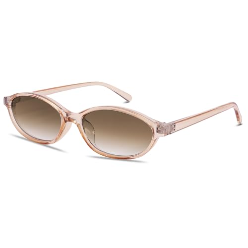 Image of GUVIVI Retro Oval Sunglasses for Women Chic Cat Eye 90s Sunnies Lightweight Narrow Shades Trendy UV protection Sun Glasses