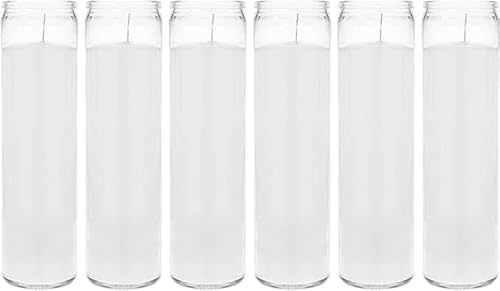 Aspen Brands Classic White Candles in Glass, Set of 6, 8-INCHES Tall. Blessed Sanctuary Devotional Prayer Candle, 7 DayBlessed Sanctuary Devotional Prayer Candle, 7 Day.