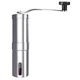 Manual Coffee Grinder with Adjustable Coarseness - Conical Burr Mill & Brushed Stainless Steel Whole Bean Burr Portable Coffee Grinder for Office, Home, Traveling, Camping