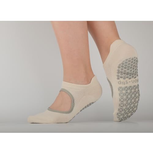 Image of Pilates Socks with Grips for Womens Athletic Gym Yoga Barre Dance Non Slip Skid Socks with Hole Cut
