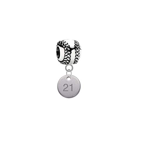 Player Number Baseball Softball 3D Universal European Bracelet Charm (21)