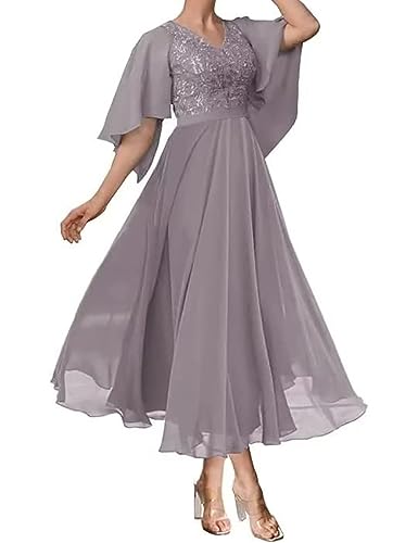 Mother of The Bride Dresses Tea Length Wedding Guest Dresses for Women Lace Appliques Chiffon Formal Evening Dresses4