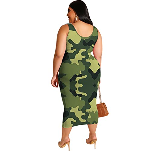 Image of Plus Size Women 2 Piece Outfits Sets Sexy Tracksuit Midi Dress,Sleeveless Tank Top Bodycon Skirts Set Casual Summer