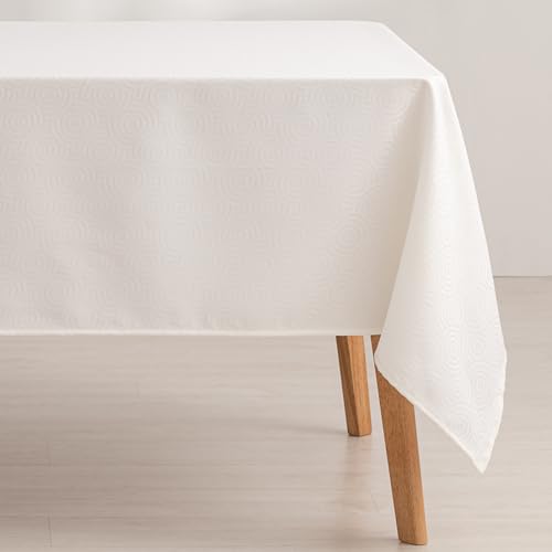 GAMUSI Mantel Antimanchas Mesa Rectangular Jacquard Impermeable 140x240 cm, Tacto Tela, Color Blanco - Ring
