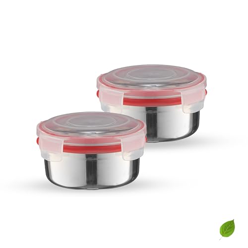Image of Trueware Clip N Close Smart Lock Stainless Steel Lunch Box | Durable, Airtight, BPA Free, 100% Food Grade | Versatile | for Office, for Men and Wowmn | 350 ml Each | Set of 2