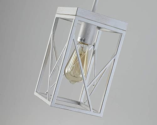 Modern Farmhouse Pendant Light With Metal Cage, One-Light Adjustable Rods Rustic Mini Pendant Lighting Fixture For Kitchen Island Cafe Bar, White With Gold #TOP4