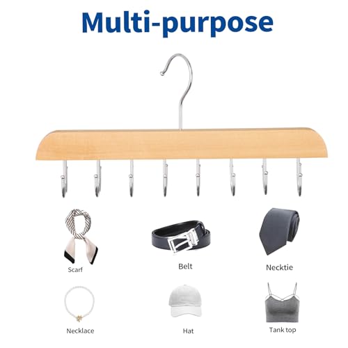 ELONG HOME Belt Hanger for Closet, 2 Pack Closet Organizers and Storage Belt Rack Max 48 Belts, Multifunction Wooden Hanger Tie Rack