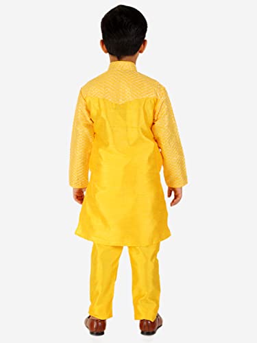 Image of Pro-Ethic Style Developer Boys Silk Solid Kurta Pajama Set | | Self Design | Mandarin Collar | Traditional Ethnic Wear (S-161)