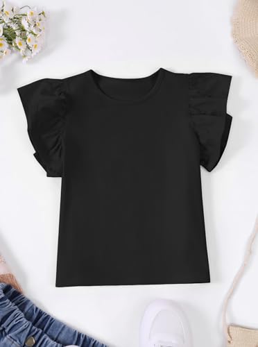 Image of Girls' Summer Shirts Cute Tops Ruffle Sleeve Crew Neck Casual Tees