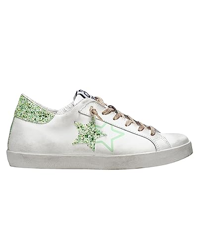  2Star - Sneaker Low Bianco Laminato Glitter Verde - 36