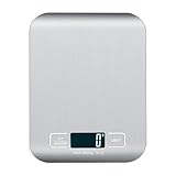 スケール キッチンスケール はかり おしゃれ デジタルはかり 計量器 電子天秤 1g単位 5kg コンパクト 薄い シルバー