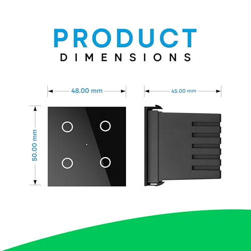 Image of SmartLife Modular 4 Gang Touch Smart Switch (Black) | WiFi + BLE | Premium Glass Finish | Compatible with Alexa, Google Assistant, HA, IFTTT & SmartLife App | Fits Roma & Similar Plates