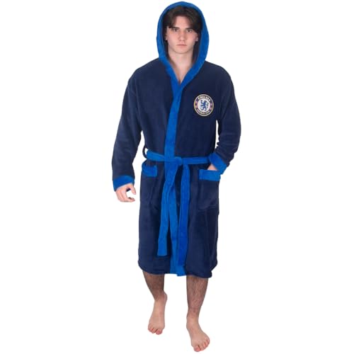 Chelsea FC Official Soccer Gift Mens Hooded Fleece Dressing Gown Robe