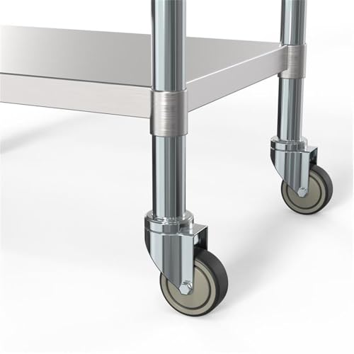 Image of KoolMore Commercial 24 inch x 36 inch Stainless Steel Work Table Wheels for Restaurant or Home Use, Under Storage Shelf for Food, Tools, Equipment, Hardware, Heavy Duty Metal Workspace (CT2436-18C), Silver