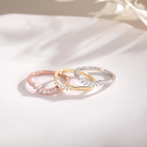 Mameloly Wedding Bands for Women Round Cut CZ Cubic Zirconia Curved Stackable Engagement Rings for Her Size 4-123