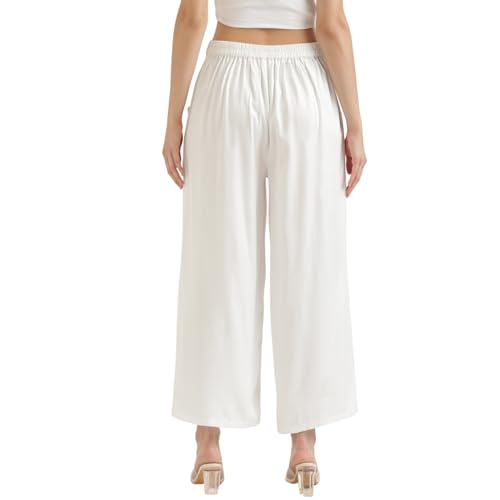 Image of SAADAA Palazzo Pants for Women Half-Elasticated Waistband | Palazzo for Women in Soft Viscose Fabric | Regular Fit with Mid Rise Waist & Deep Pockets | Versatile for Formal & Casual Wear