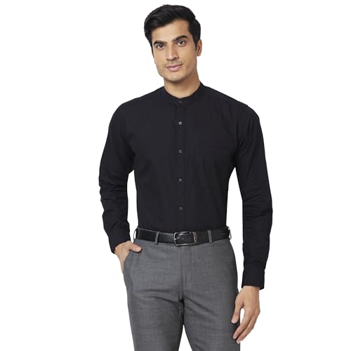 Image of Raymond Men Slim Fit Solid Pattern Pure Cotton Mandarin Collar Full Sleeve Casual Shirt