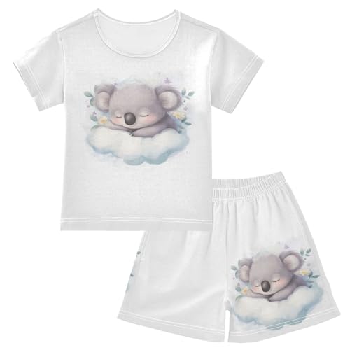 Koala Cloud Flowers White Pajama Set Short Sleeve Nightwear Soft Clothes Set Summer Pajamas Cotton 5Y