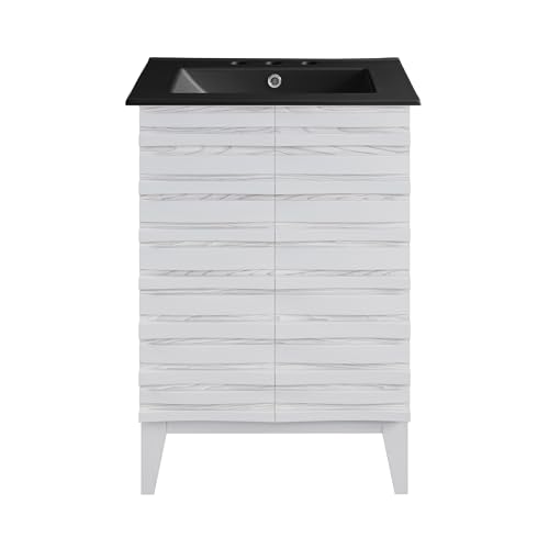 Image of Swiss Madison Cascade 24 in. White Oak Bathroom Vanity with Black, 3-Hole Ceramic Sink Top