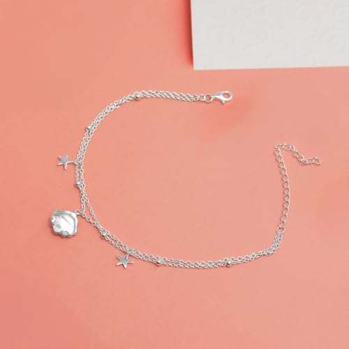 Image of TRUESILVER ACPL 925 Sterling Silver Anklets for Women | BIS Hallmarked Adjustable Chain Anklet with Charms | Beach Foot Jewelry | 1 Piece