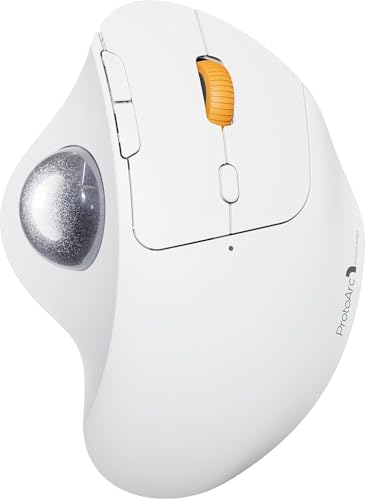 Image of ProtoArc Wireless Trackball Mouse, EM04 Ergonomic Bluetooth Rollerball Mouse Rechargeable Computer Laptop Mouse Thumb Control Mice, Compatible with PC, iPad, Mac, Windows-White Mouse Ash Grey Ball