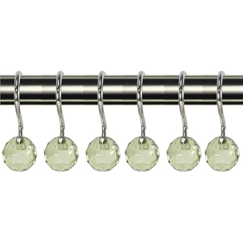 Daniel's Bath & Beyond 12 Piece Crystal Shower Hooks, 20" x 32"/20" x 20"/16" x 20", Sage Cover