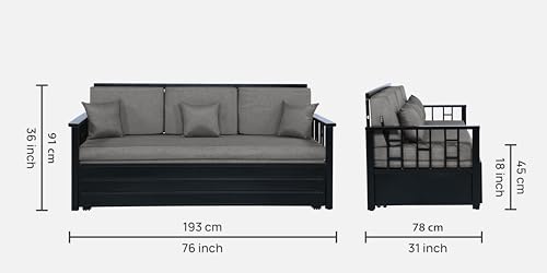 Image of Ubpon 3 Seater Metal Sofa Cum Bed with Hydraulic Storage | Queen Size Sofa Cuma Bed | Metal Sofa Set for Living Room, Guest Room D10 Grey Sofa Queen