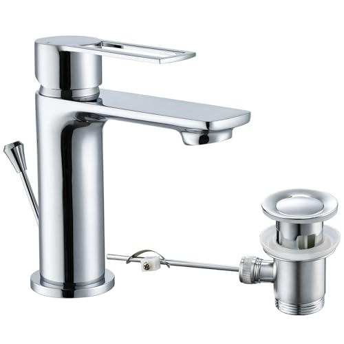 HPWVKVDB Robinet de lavabo moderne avec bonde de vidage pop-up - Robinet mitigeur de lavabo de salle de bain mono levier avec bonde et tuyaux d'alimentation...