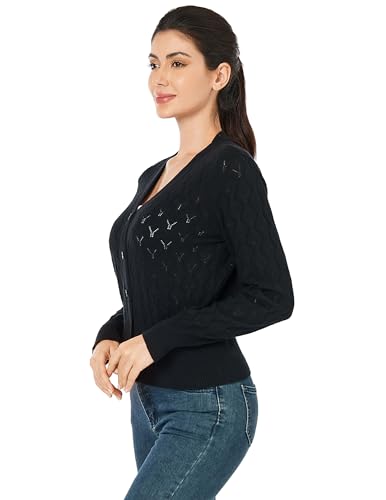 Image of AmelieBoutik Women Lightweight Button Down Long Sleeve Casual V Neck Soft Crochet Knit Fall Cardigan Sweater Tops
