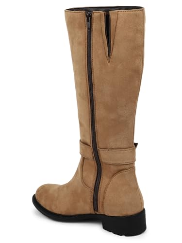 Image of ELLE Women High-Top Block Heel Fashion Boots With Buckle Detail