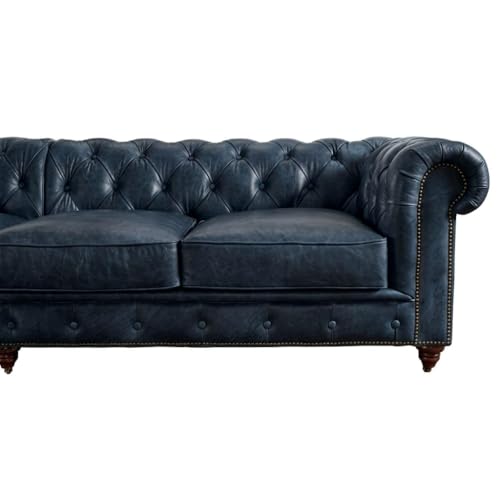 Image of Classic Leatherette Chester Sofa Set Button Tufted, Classic Style Sofa Set 3-Person Sofa for Living Room, Office, and Hallway Colour (Blue Leatherette, 2 Seater Sofa)