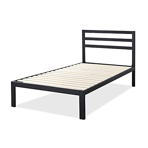 ZINUS Mia Sommier plateforme en métal 36 cm Modern avec tête de lit|Support à lattes en bois|Pour adultes, enfants et adolescents|Facile à monter|Espace de rangement sous le lit|90 x 190 cm|Noir