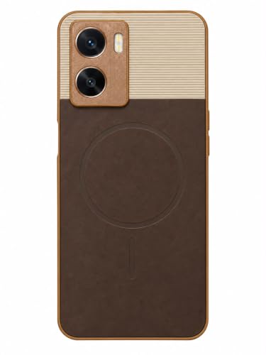 Image of Bintage Dual-Leather Mac Safe Design Phone Case| Soft Touch Finish | Full Camera Protectection Back Cover Compatible for Oppo CPH2473 /Oppo A77s / A57 - White & Choco Brown