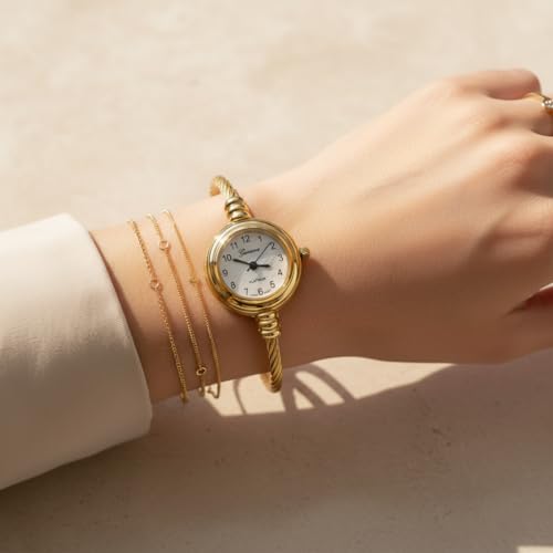 Blekon Collections Women's Cuff Watch - Round Analog Display Arabic Numbers 23mm Case Wire Bracelet Watch for Women Elegant Cable Cuff Bangle Wrist Watch