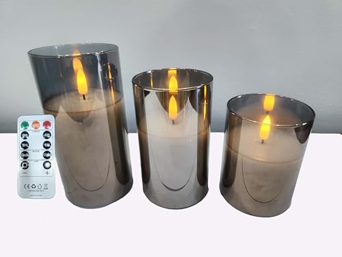 Vinca Blooms LED Candle Set with Remote, Dimmer, Grey Glass