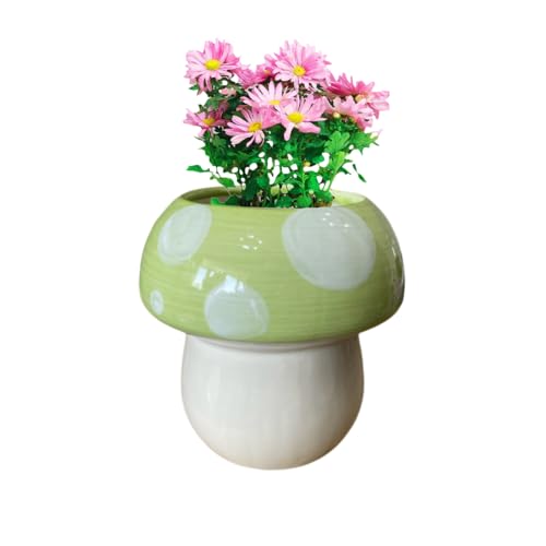 SJBAG Ceramic Mushroom Shaped Flower Pot - Unique and Charming Home Decor (Green)